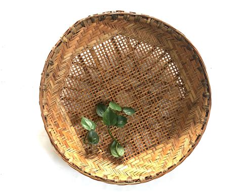 Vintage Basket Extra Large Round Flat Wicker Basket Wall | Etsy ...