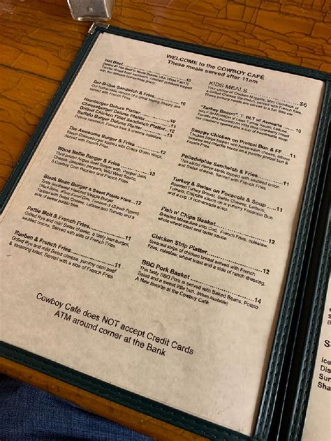 Menu at Cowboy Cafe, Medora