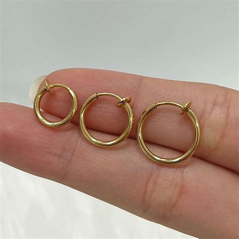PVD Gold Fake Clip On Ring | Spring Loaded Earrings Hoop