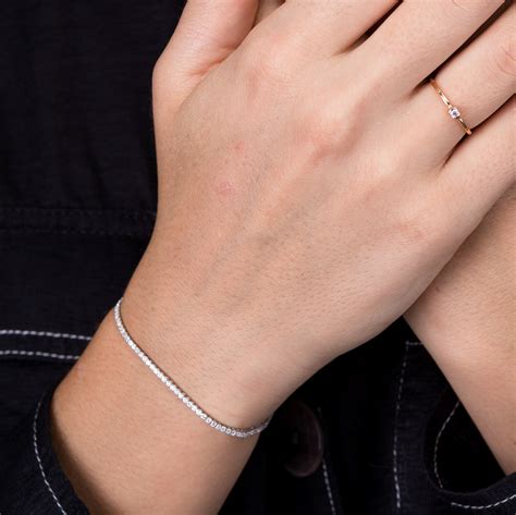 Real Diamonds Tennis Bracelet, Solid 14K/18K Gold, Delicate Bridal ...