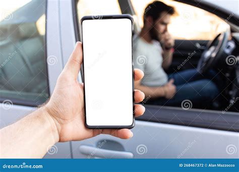 First Person View of Taxi App User Using Phone with White Screen ...