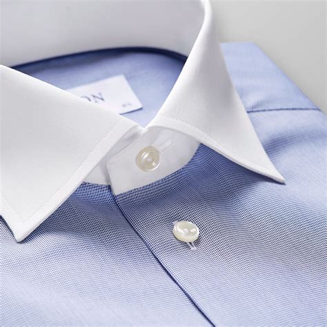 Blue Twill Shirt - White Collar | Bespoke shirts, Collared shirt ...