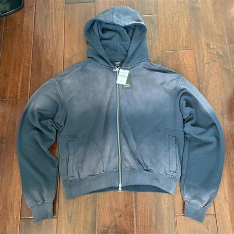 dark blue wash zip up hoodie | Depop