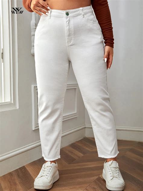 2023 Plus Size White Jeans for Women Straight Fitting Spring Autumn ...