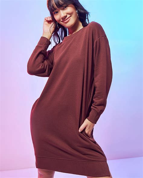 Buy Women's Brown Oversized Sweatshirt Dress Online at Bewakoof