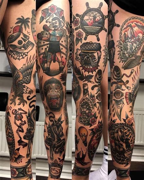1 leg tattoo | Traditional tattoo leg sleeve, Traditional tattoo design ...