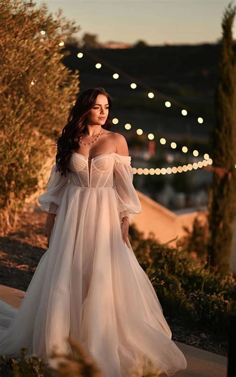 1497 | Martina Liana | Luxe Strapless A-Line Wedding Dress with Off-the-Shoulder Bell Sleeves ...