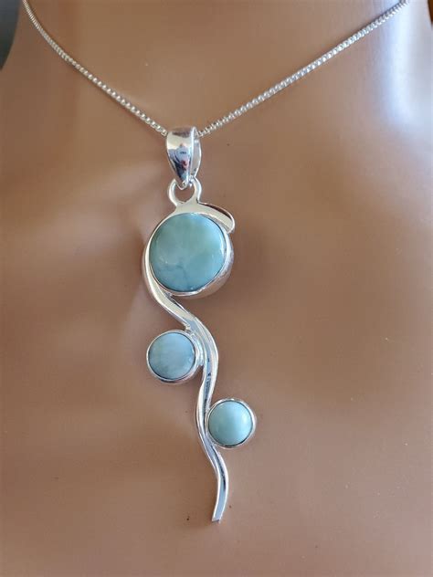 Larimar Pendant/blue Larimar Necklace/natural Larimar Crystal/pendant Larimar/sterling Silver ...