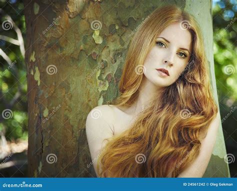 Fashion Portrait of Young Naked Woman in Garden Stock Photo - Image of ...