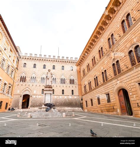 Siena, Italy - APR 7, 2022: The Piazza Salimbeni is a prominent square ...