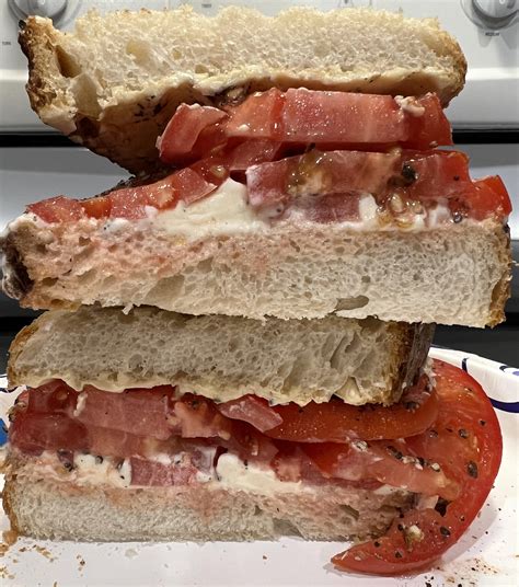 Tomato sandwich with mayo and pepper jack cheese (homegrown tomatoes ...