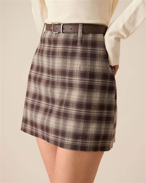 Women's Brown Plaid Straight Mini Skirt & Reviews - Coffee - Bottoms ...