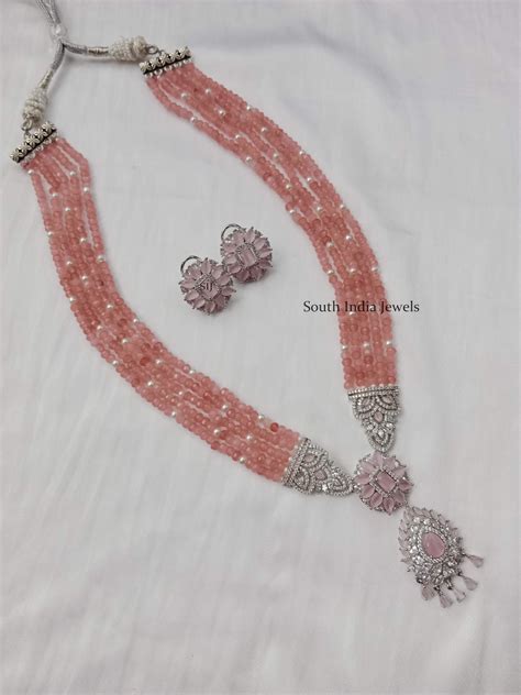 Pink Beads and Pearl Chain With Pendent- South India Jewels