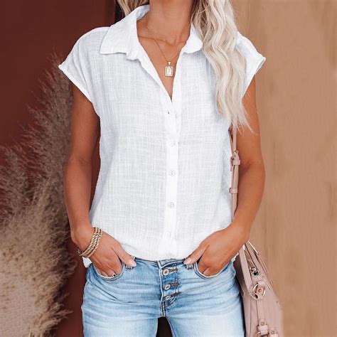Ayolanni White Short Sleeve Blouse Shirts for Women Summer Casual ...