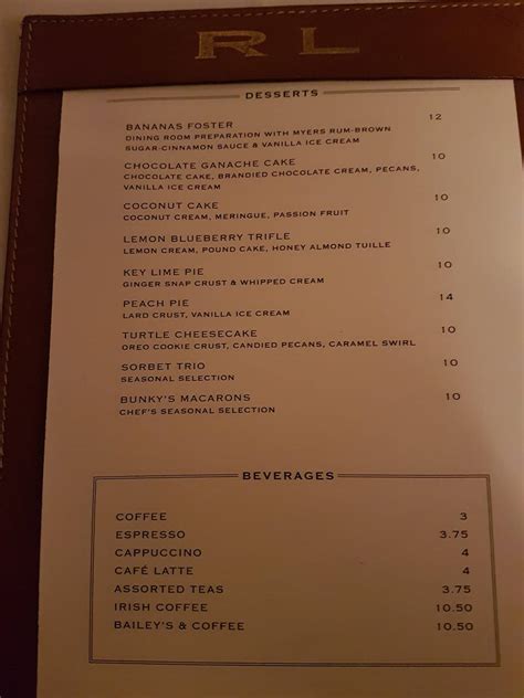 Menu at RL Restaurant, Chicago, 115 E Chicago Ave