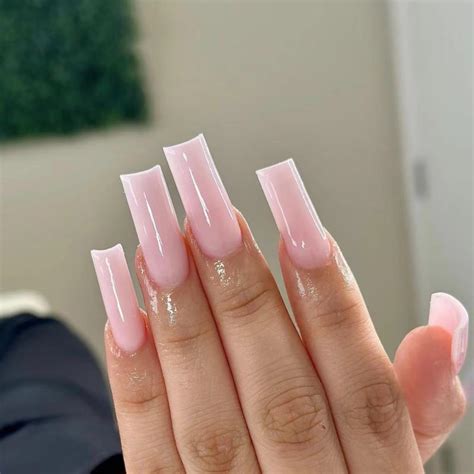 Amazon.com: Light Pink Press on Nails Square Long Fake Nails Glossy ...
