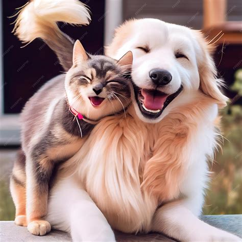 Premium Photo | Happy dog and cat friends posing together