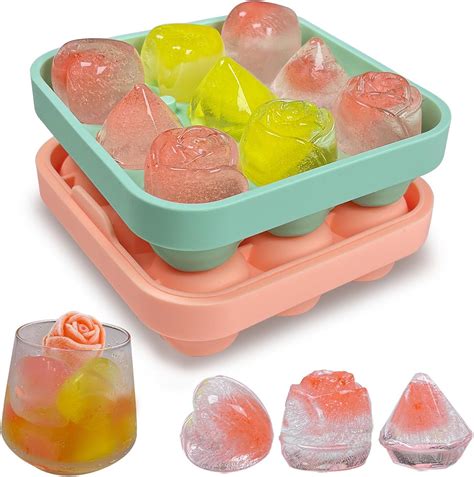 Amazon.com: 2 Pack Silicone Ice Cube Tray Fun Shapes, Rose Ice Cube ...