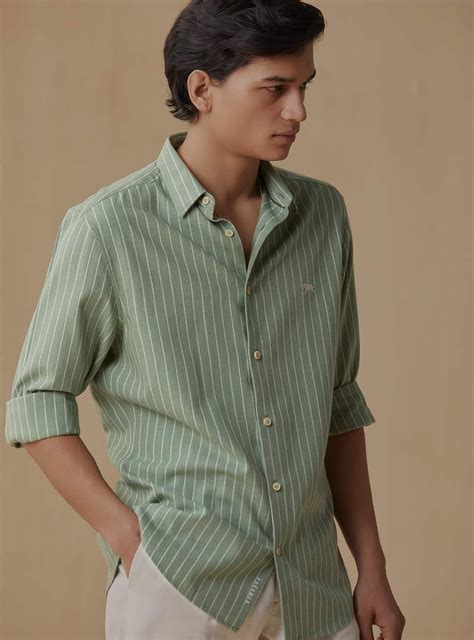 Army Melange Shirt Semi Casual Green Stripe Shirts for Men Online | Andamen