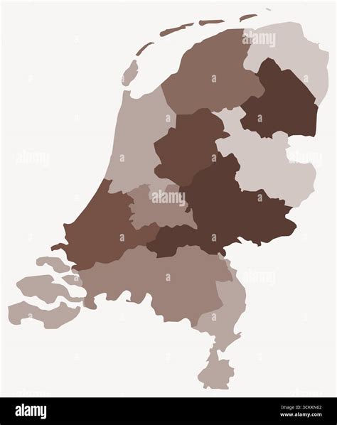 Map of Netherlands with regions. Just a simple country border map with region division. Brown ...