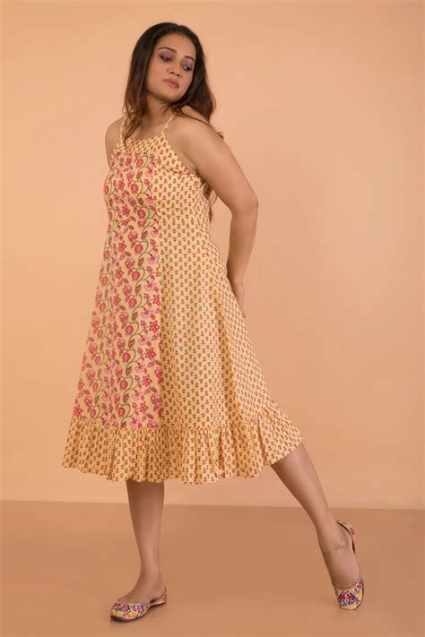 Double Printed Honey Noodle Strap Dress