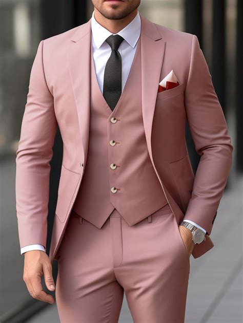 Men's Solid Color Blazer And Pants 2-Piece Suit Set | Pink suit men ...