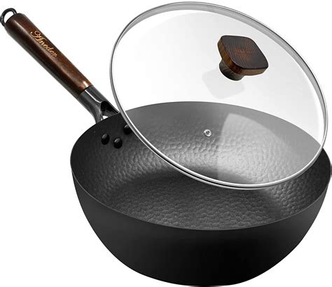 Frying Pan with Lid Skillet Nonstick 10 inch Carbon Steel Wok Pan Woks ...