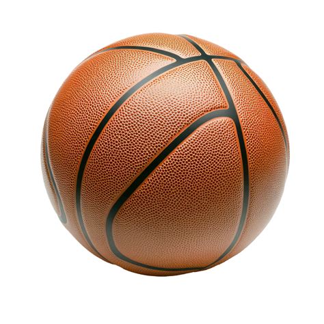 A detailed view of a classic basketball resting on a transparent ...