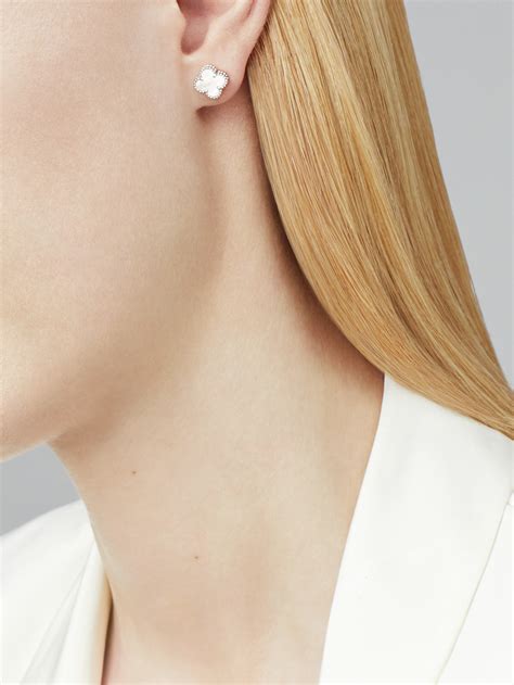 Sweet Alhambra earstuds 18K white gold, Mother-of-pearl - Van Cleef ...