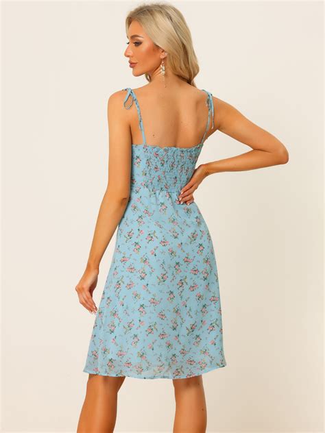 Spaghetti Strap Dress A-Line Smocked Beach Summer Floral Sundress ...