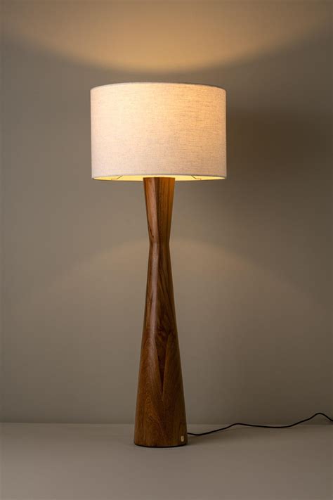 Modern Floor Lamp Parota Natural Wood Ivory Fiberglass Shade For Sale ...