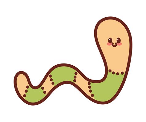 Cute smiling worm in cartoon style. Kawaii character drawing. Little ...