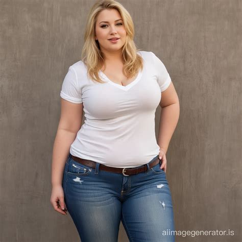 Curvy American Blonde Woman with Fatty Features Wearing Shirt and Jeans ...