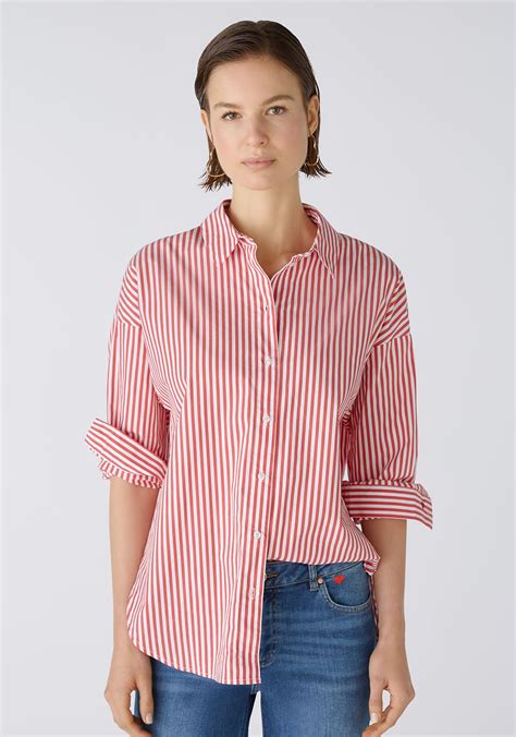 Oui Cotton Blend Striped Shirt, Red & White - McElhinneys