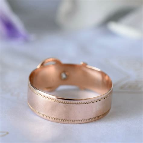 Antique Australian 9ct Rose Gold Diamond Buckle Ring By Willis and Son