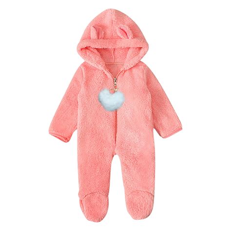 0-12M Newborn Baby Fleece Onesie Cute Heart Pendant Hooded Jumpsuits ...