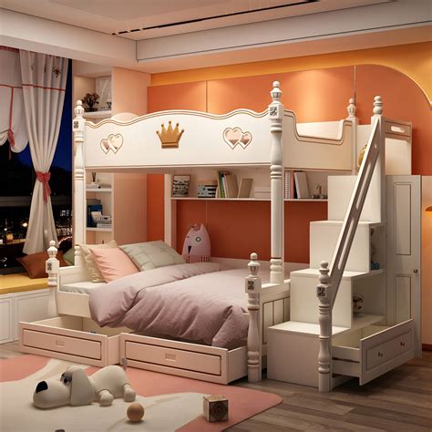 Contemporary Bunk Bed Solid Wood White Princess with Guardrail ...