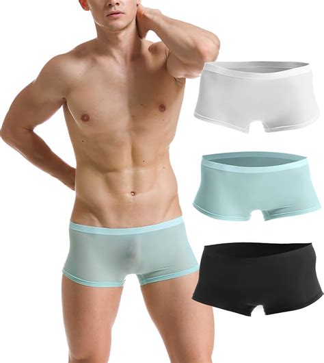 Sozixi Men Seamless Sheer Low Rise Underwear Ice Silk Boxer Briefs ...