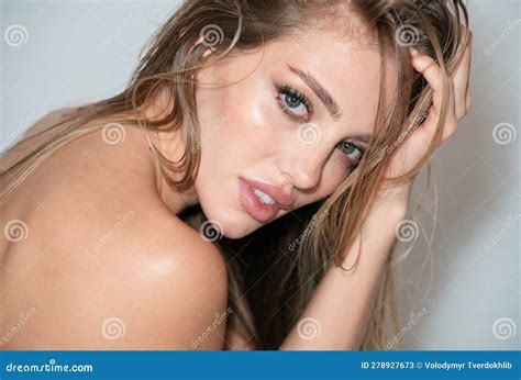 Beautiful Woman with Naked Shoulder Isolated on White. Female Model Face Close Up. Natural ...