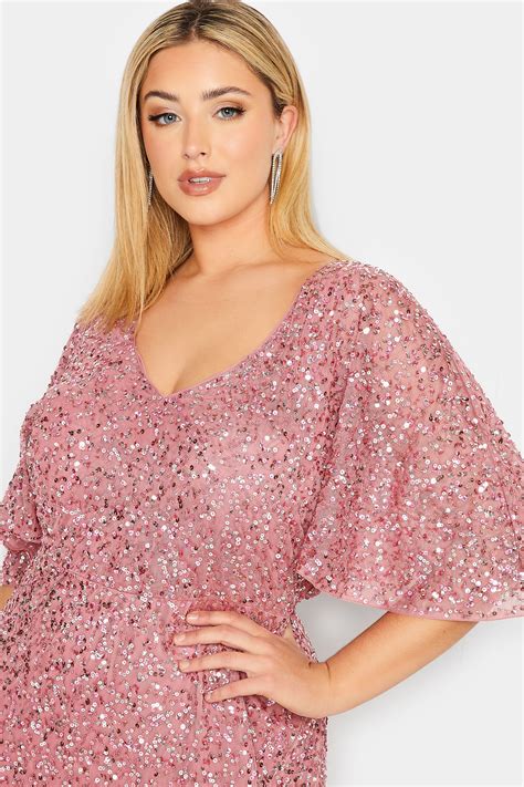 LUXE Plus Size Pink Hand Embellished Angel Sleeve Maxi Dress | Yours ...