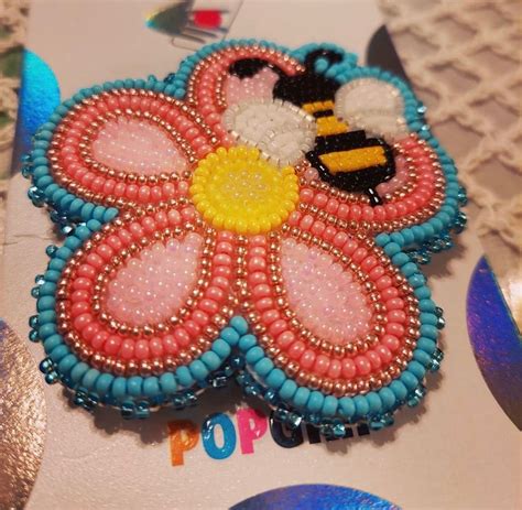 Native American Beaded Flower with Bee