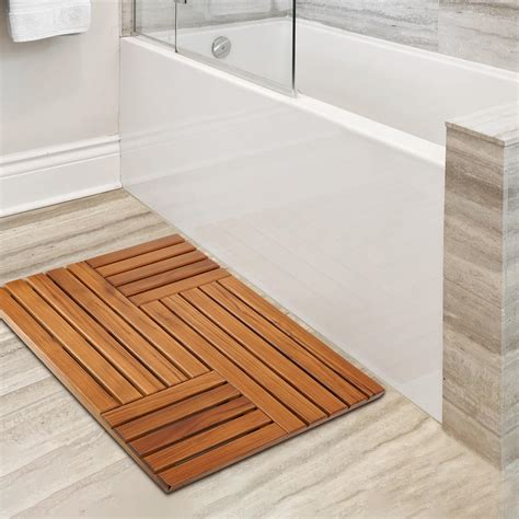 Utoplike Teak Wood Bath Mat, 31.8 x 20 inch Large Wooden Shower Mat for ...
