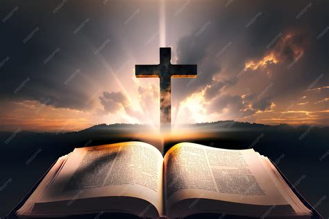 Premium Photo | Religious theme with opened book and cross on the ...