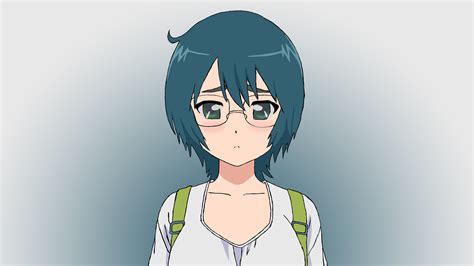 blue hair, face, Kiss x Sis, anime, anime girls, glasses, simple ...