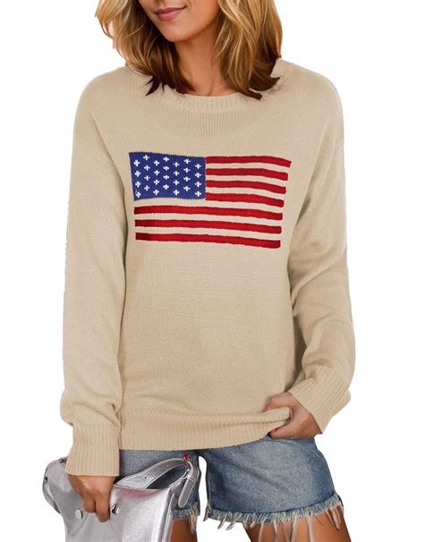 American Flag Graphic Sweaters for Women 4th of July Crew Neck Sweater ...