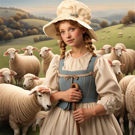 picture of Little Bo Peep with her sheep - AI Generated Artwork ...