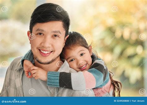 Asian Family, Girl and Father in Home Portrait, Hug and Happiness for ...