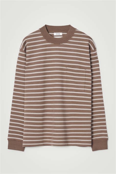 RELAXED MOCK-NECK COTTON LONG-SLEEVED T-SHIRT - BROWN / OFF-WHITE - Men ...