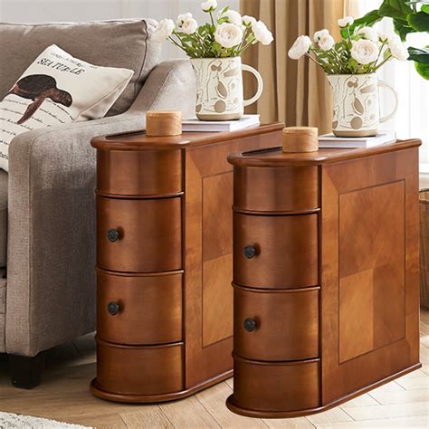Tribesigns Solid End Table, Set of 2, Two-Drawer Narrow Side Table ...