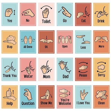 Aposwow Sign Language Posters for Classroom - 24Pcs Common Words and ...